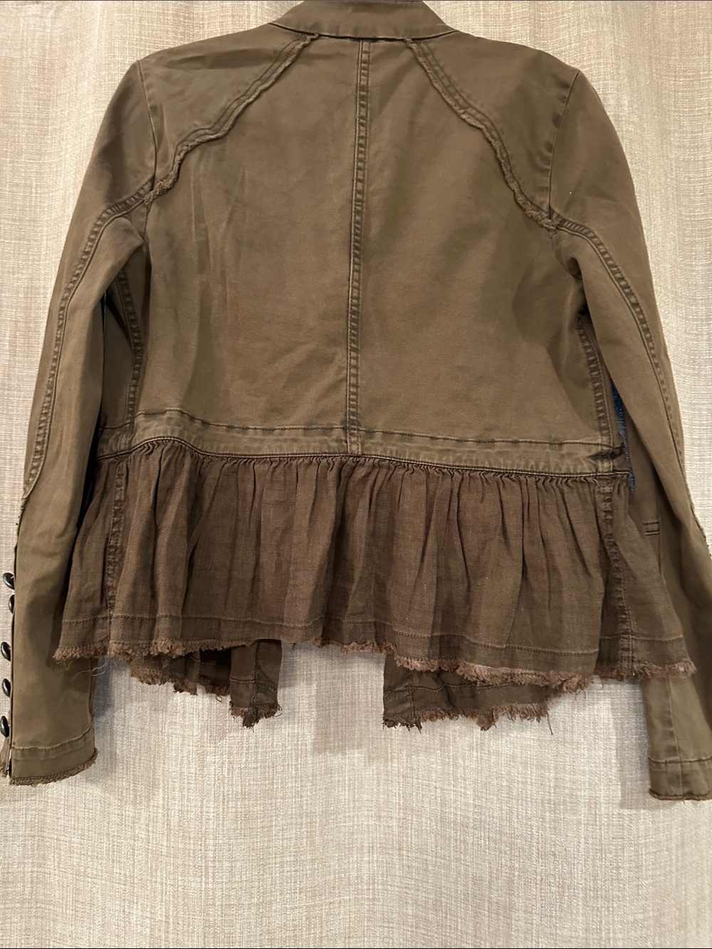 Free People Army  Brown Double-Breasted Peplum Military-Style Jacket size Small - Picture 7 of 8